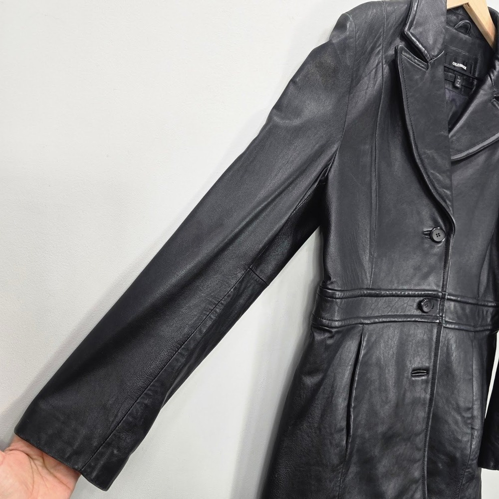 Vintage 90s Leather Jacket Coat Women's L Black Alt Grunge Goth Classic Matrix - Picture 14 of 16